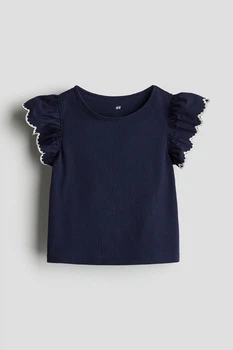 Футболка из джерси с английской вышивкой темно-синяя H&M 122-128см (40009551)