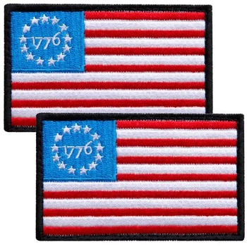 Набір шевронів 2 шт з липучкою Прапор США 1776 5х8 см, вишитий патч нашивка