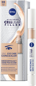 Крем - консилер для корекції темних кіл під очима Nivea Hyaluron Cellular Filler 3 в 1 Eye Care Concealer 03 Dark 4 мл (4005900853660)