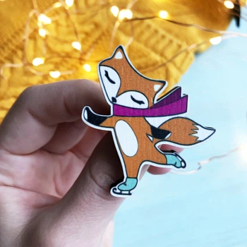 Значок из дерева Craft Pins Лисёнок и коньки (CU-00566)