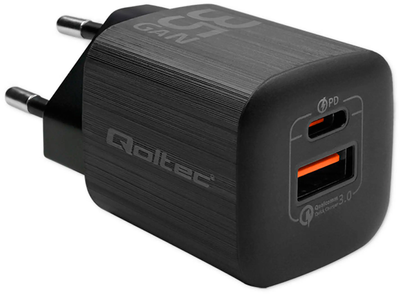 Зарядний пристрій Qoltec GaN Ultra 35W 5-20V USB type C PD QC 3.0 Black