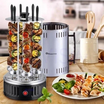 Електрошашличниця Domotec MS-7781 на 6 шампурів 1000Вт Вертикальна Чорна
