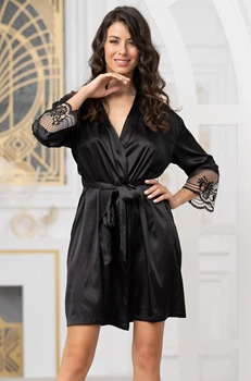 Короткий запашной халат Mia-Amore 3903 4XL/5XL Черный