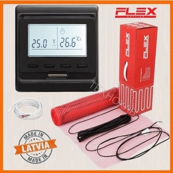 Теплый пол Flex 175Вт/м² нагревательный мат под плитку 2 м² /350Вт с программируемым терморегулятором E51 черный