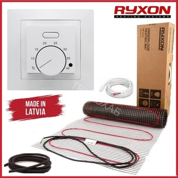 Теплый пол Ryxon 200Вт/м² нагревательный мат под плитку 3,5 м² /700Вт с механическим терморегулятором AC308 белый