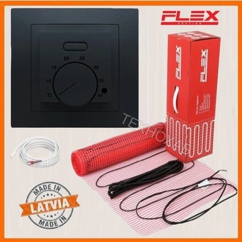 Теплый пол Flex 175Вт/м² нагревательный мат под плитку 1,5 м² /262,5Вт с механическим терморегулятором AC308 черный