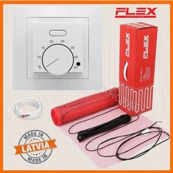 Теплый пол Flex 175Вт/м² нагревательный мат под плитку 1,5 м² /262,5Вт с механическим терморегулятором AC308 белый