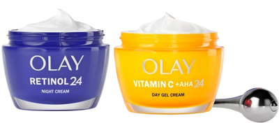 Набір для догляду за обличчям Olay Vitamina C + Aha 24 Крем-гель 50 мл + Нічний крем 50 мл + Масажер (8700216277358)