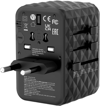 Мережевий зарядний пристрій Verbatim USB A + USB C + Travel Adapter 65W Black (VWCGAN65)