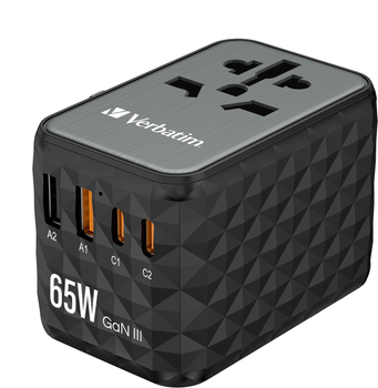 Мережевий зарядний пристрій Verbatim USB A + USB C + Travel Adapter 65W Black (VWCGAN65)