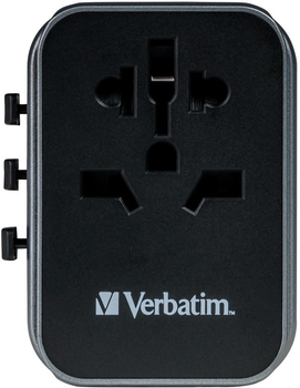 Дорожній адаптер Verbatim Power Travel 49545 UTA-03 2 розетки USB Type-A + USB Type-C Black (023942495451)