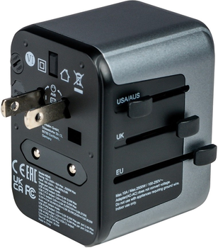 Дорожній адаптер Verbatim Power Travel 49545 UTA-03 2 розетки USB Type-A + USB Type-C Black (023942495451)
