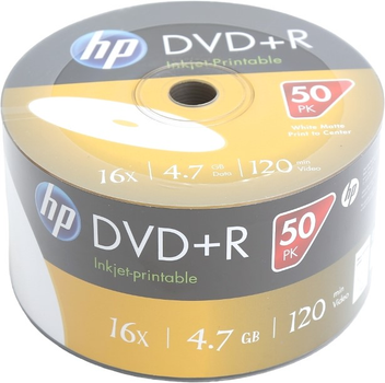 Dyski HP DVD+R 4.7GB 16X FF White Inkjet Prontable Spindle Pack 50 szt (4710212142028)