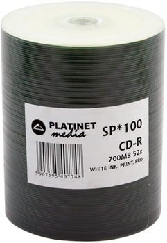 Dyski Platinet CD-R 700MB 52X FF White Inkjet Printable Pro Spindle Pack 100 szt (PMP100P-CM)