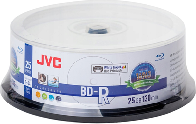 Диски JVC BD-R 25GB 6X Inkjet White Printable Archival Waterproof Photo Glossy Cake 25 шт (JVBDR25WAP)