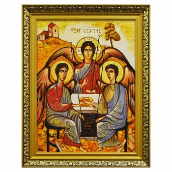 Икона "Святая Троица" янтарная Л. Кинцурашвили 15x20