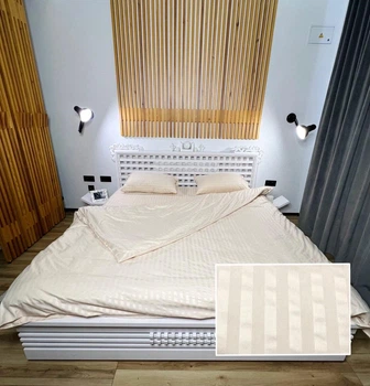 Євро комплект постільної білизни страйп Vital Textile тепла ваніль SP-3 200х220см