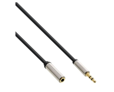 Кабель аудіо-подовжувач InLine Jack 3.5mm 3pin M/F 0.5m Slim Shielded Metal Gold Cu чорний(77.09.9234)