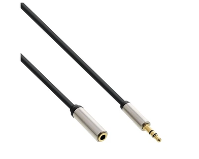 Кабель аудіо-подовжувач InLine Jack 3.5mm 3pin M/F 3.0m Slim Shielded Metal Gold Cu чорний(77.09.9233)