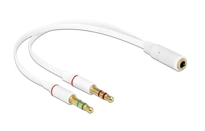 Перехідник аудіо Delock Jack 3.5mm 4pin-3.5mm 3pinx2 F/M 0.2m Gold білий(70.06.5585)