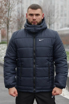 Чоловіча зимова куртка Frost вологостійка універсальна тепла з кишенями та капюшоном синя/S