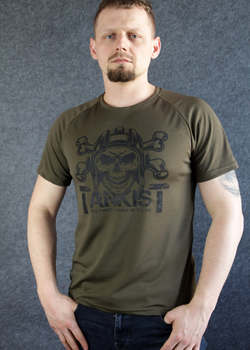 Футболка літня "Tankist" з коротким рукавом олива Coolpass (розмір XXL) з написом "Сталевий молот" і череп в шоломі