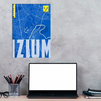 Плакат-постер на стену с патриотическим принтом "Карта города Изюм Украина. Map of Izium Ukraine" А2 ПЛ000872(А2)