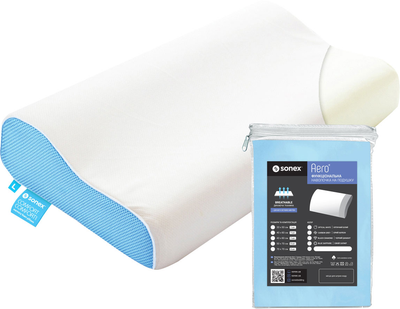 Набор Sonex подушка Анатомическая с памятью Comfort Wave 40x60x11/9 см + Наволочка Aero Ocean Blue 40x60x11/9 см (SO102070+SO102247)