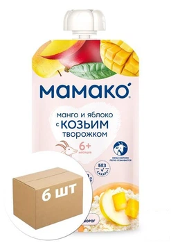 Пюре детское "манго и яблоко с козьим творожком" Мамако, 120г уп 6 шт (88270)