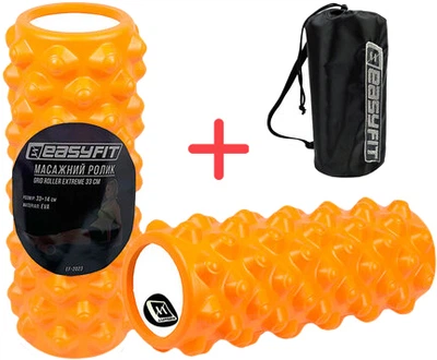 Массажный ролик-валик для МФР и йоги EasyFit Extream 33 см роллер-массажер для спины, ног, рук и шеи в чехле EF-2023s-OR Оранжевый (56003245)