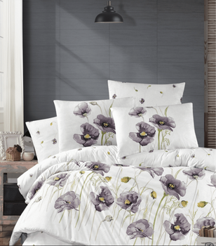 Комплект постельного белья Ranforce - First Choice - R-112 BOZCA GREY - Полуторный - Белый с фиолетовым