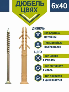 Дюбель-гвоздь "быстрый монтаж" потай 6х40 мм (100 шт.)