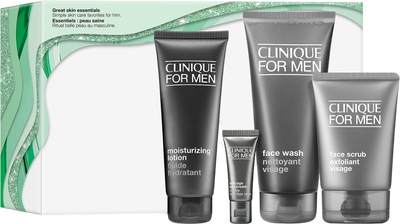Zestaw dla mężczyzn Clinique Great Skin Essentials For Men płyn do mycia twarzy 200 ml + peeling do twarzy 100 ml + balsam nawilżający 100 ml + krem pod oczy 15 ml (192333180211)