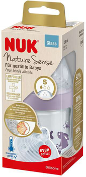 Скляна пляшечка для годування Nuk Nature Sense з соскою Бузкова 240 мл (4008600441366)