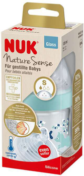 Скляна пляшечка для годування Nuk Nature Sense з соскою Блакитна 120 мл (4008600441441)