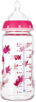 Скляна пляшечка для годування Nuk First Choice з індикатором температури 0-6 місяців Рожева 240 мл (4008600441397)
