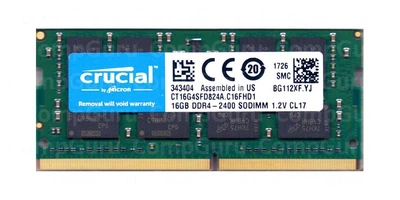Оперативна пам'ять для ноутбука Crucial DDR4 16GB 2400MHz SO-DIMM PC4-2400T (CT16G4SFD824A.C16FHD1)