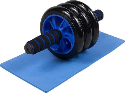 Ролик колесо для пресса EasyFit Triple Ab Wheel 3 колеса EF-1353-B тройной с ковриком (тренажер гимнастический для мышц преса) Синий (56000683)