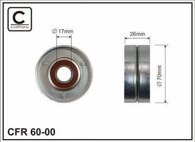 Ролик ремня приводного CAFFARO 6000 Opel Astra, Vectra, Zafira, CORSA, Omega, Combo, Frontera; Chevrolet Tacuma, Lacetti, Epica, Evanda, Captiva; Daewoo Nubira, Leganza; Cadillac BLS 1340534, 1340541, 1340542