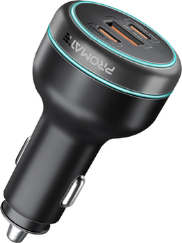 Автомобільний зарядний пристрій Promate PowerDrive-230 2xUSB-C PD, USB-A QC 3.0 Black (powerdrive-230)