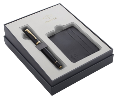 Набір Parker Sonnet Black Lacquer GT FP M Ручка пір'яна Синя + Картхолдер (3026981219986)