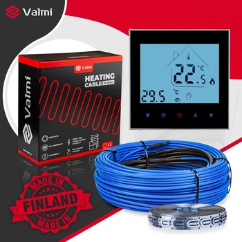 Теплый пол Valmi 0,5м²-0,6м²/ 100Вт (5м) нагревательный кабель под плитку 20 Вт/м с сенсорным программируемым терморегулятором AC605H черный