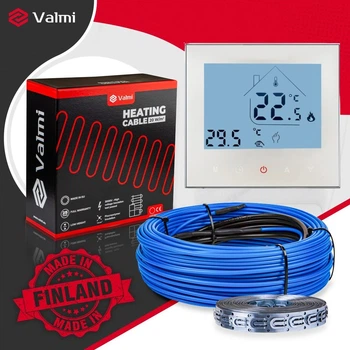 Теплый пол Valmi 0,5м²-0,6м²/ 100Вт (5м) нагревательный кабель под плитку 20 Вт/м с сенсорным программируемым терморегулятором AC605H белый