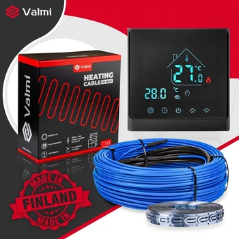 Теплый пол Valmi 0,5м²-0,6м²/ 100Вт (5м) нагревательный кабель под плитку 20 Вт/м с сенсорным программируемым терморегулятором AC8400H черный