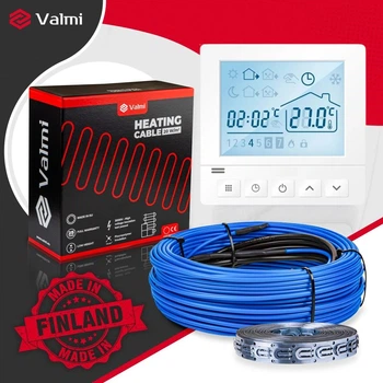 Теплый пол Valmi 0,5м²-0,6м²/ 100Вт (5м) нагревательный кабель под плитку 20 Вт/м с программируемым терморегулятором AC819H