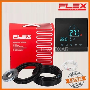 Тепла підлога Flex 0,5м²-0,6м²/ 87Вт (5м) нагрівальний кабель під плитку 17,5 Вт/м з програмованим терморегулятором AC8400H чорний