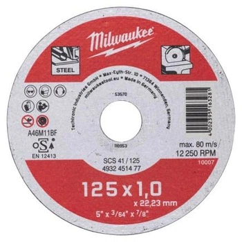 Диск отрезной по металлу Milwaukee SCS 41/125x1.0x22.2 мм (4932451477)