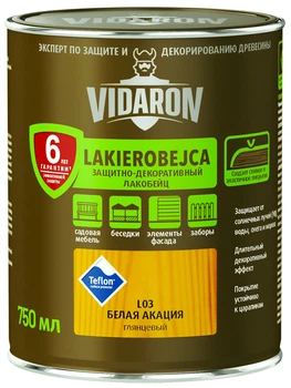 Лак тонирующий деревозащитный Лакобейц Vidaron L03 белая акация 750 мл