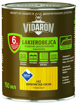 Лак тонуючий деревозахисний Лакобейц Vidaron L02 сосна золота 750 мл