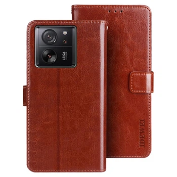 Чехол Idewei для Xiaomi 13T Pro книжка кожа PU с визитницей коричневый